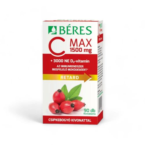 Béres C Max 1500 mg Retard filmtabletta csipkebogyó kivonattal + 3000 NE D3-vitamin