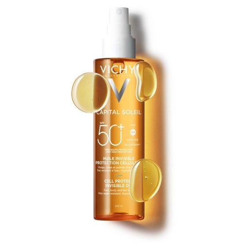 Vichy Capital Soleil Cell Protect láthatatlan Olaj SPF50+ Arcra, testre és hajvégekre 200ml